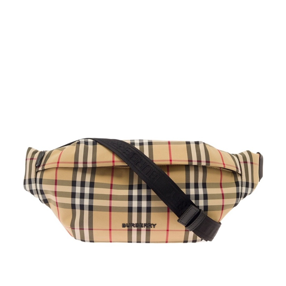 Auth.Burberry Tan and Black Check Belt Bag